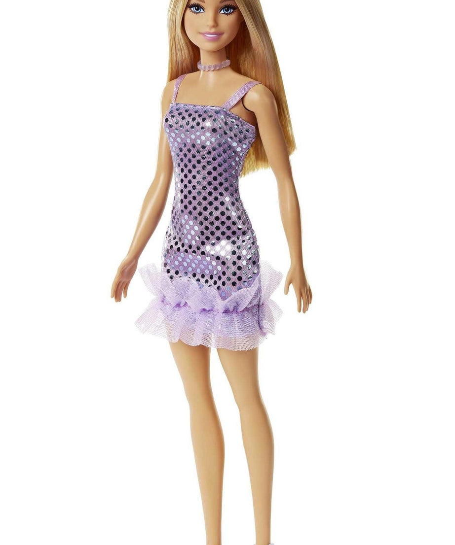 Barbie Blonde Hair Doll in Lavender Metallic Mini Dress with High Heels & Accessories – Fashion Play Doll for Kids 3+ Years | HJR93 - MINIMEE KIDS