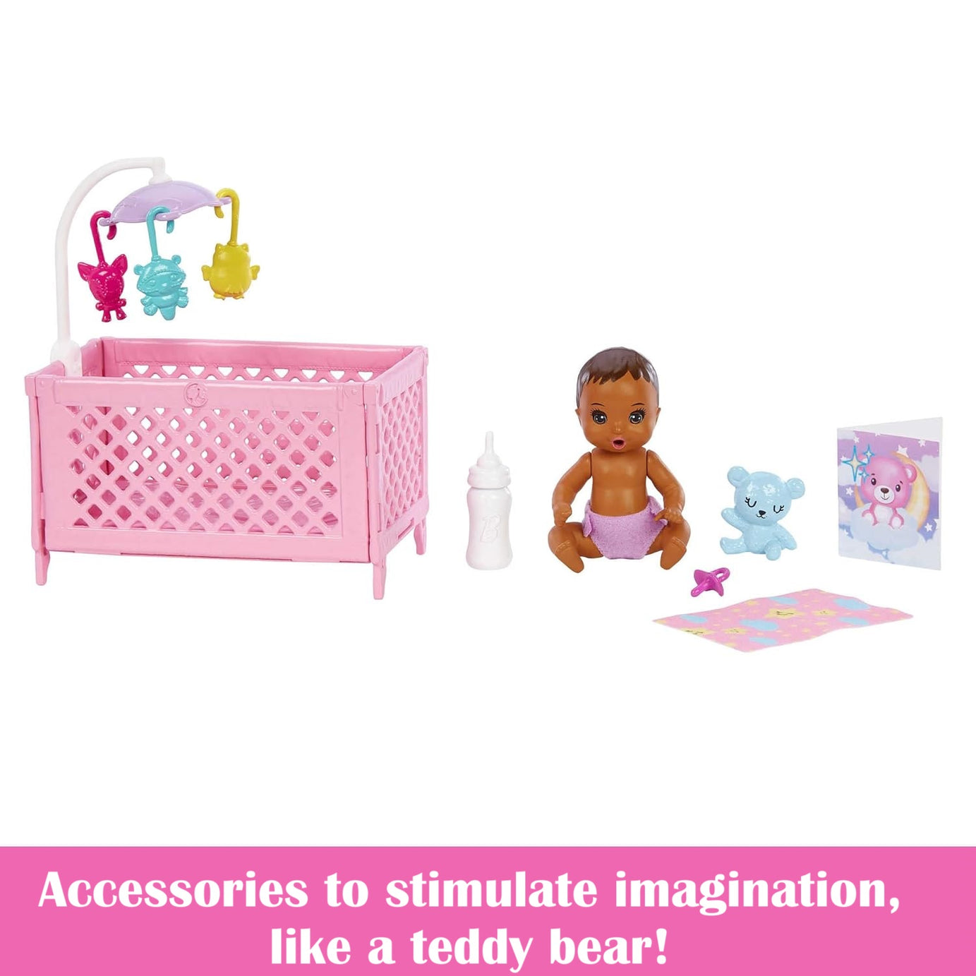 Barbie Skipper Babysitters Crib Playset With Latina Friend Doll, Baby Doll with Sleepy Eyes, Furniture and Themed Accessories For Kids Ages 3 Years & Up