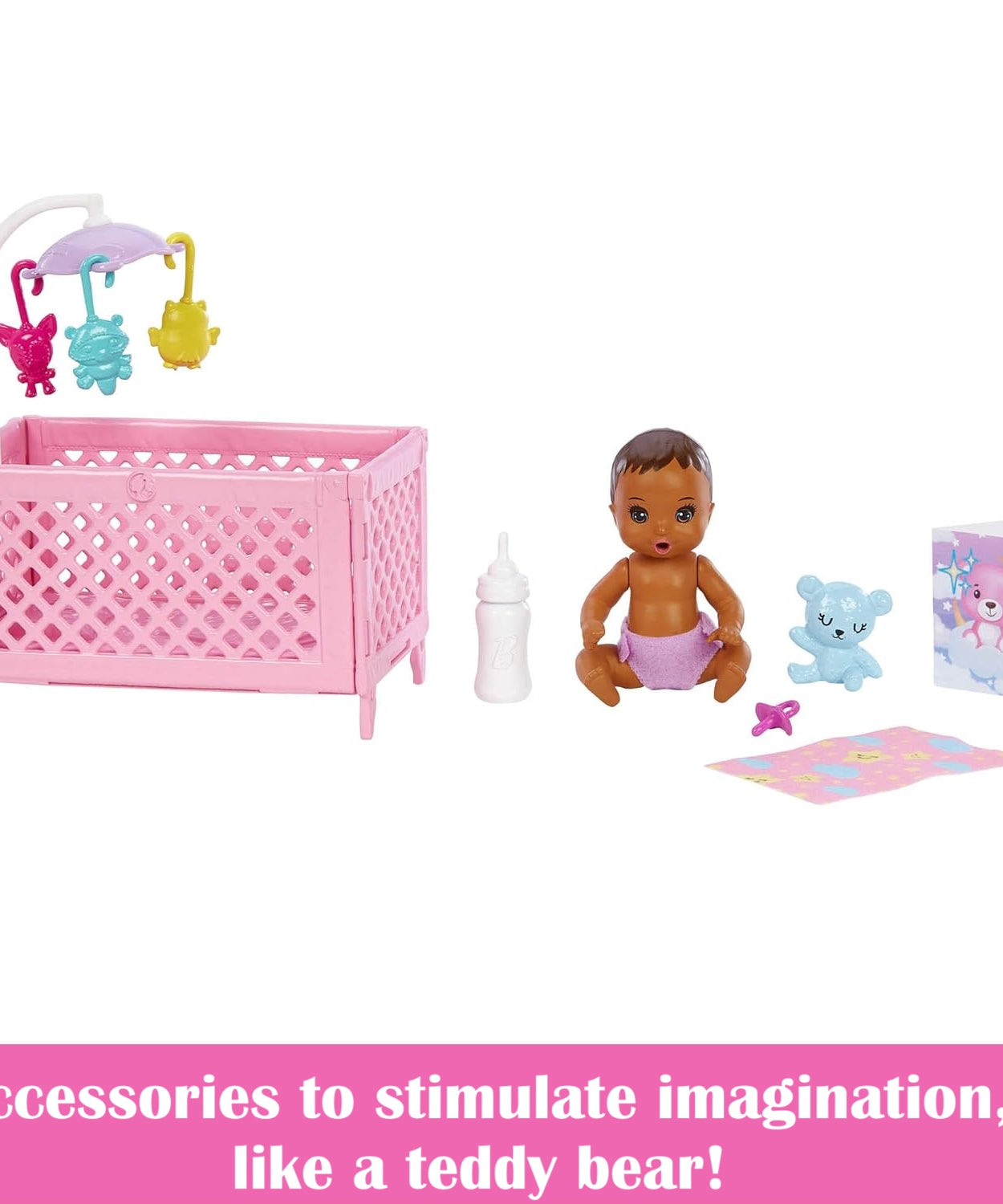 Barbie Skipper Babysitters Crib Playset With Latina Friend Doll, Baby Doll with Sleepy Eyes, Furniture and Themed Accessories For Kids Ages 3 Years & Up