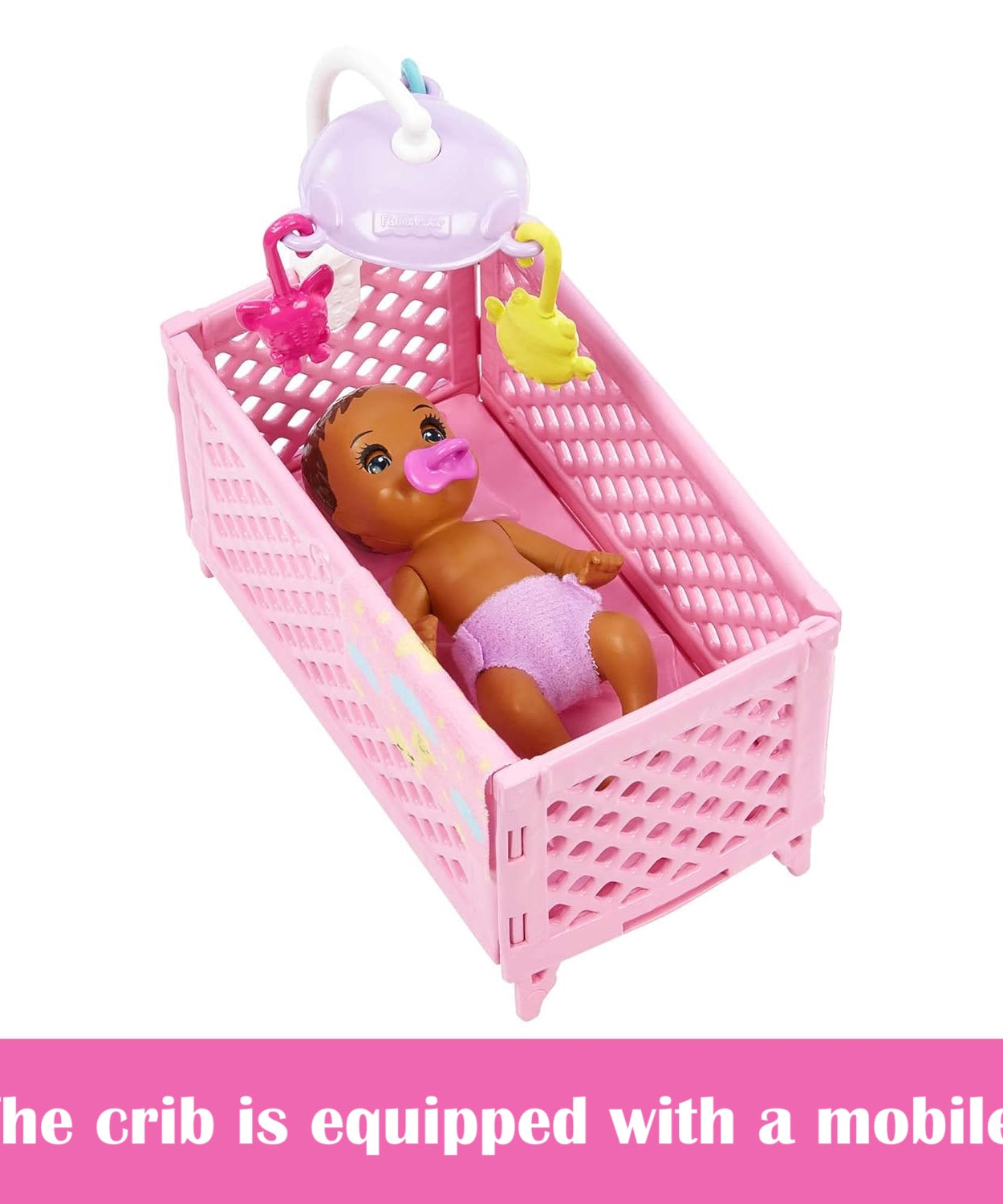 Barbie Skipper Babysitters Crib Playset With Latina Friend Doll, Baby Doll with Sleepy Eyes, Furniture and Themed Accessories For Kids Ages 3 Years & Up