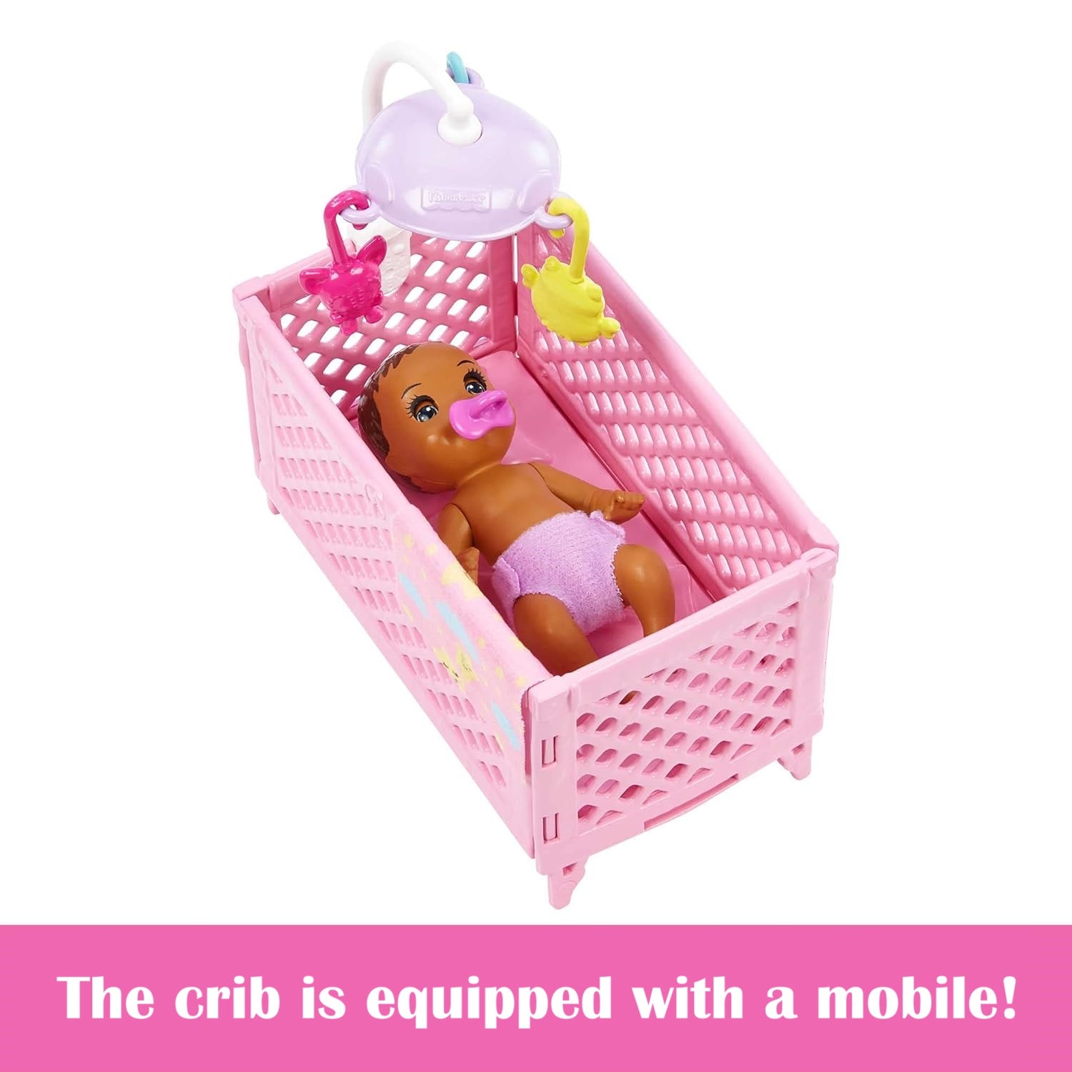 Barbie Skipper Babysitters Crib Playset With Latina Friend Doll, Baby Doll with Sleepy Eyes, Furniture and Themed Accessories For Kids Ages 3 Years & Up