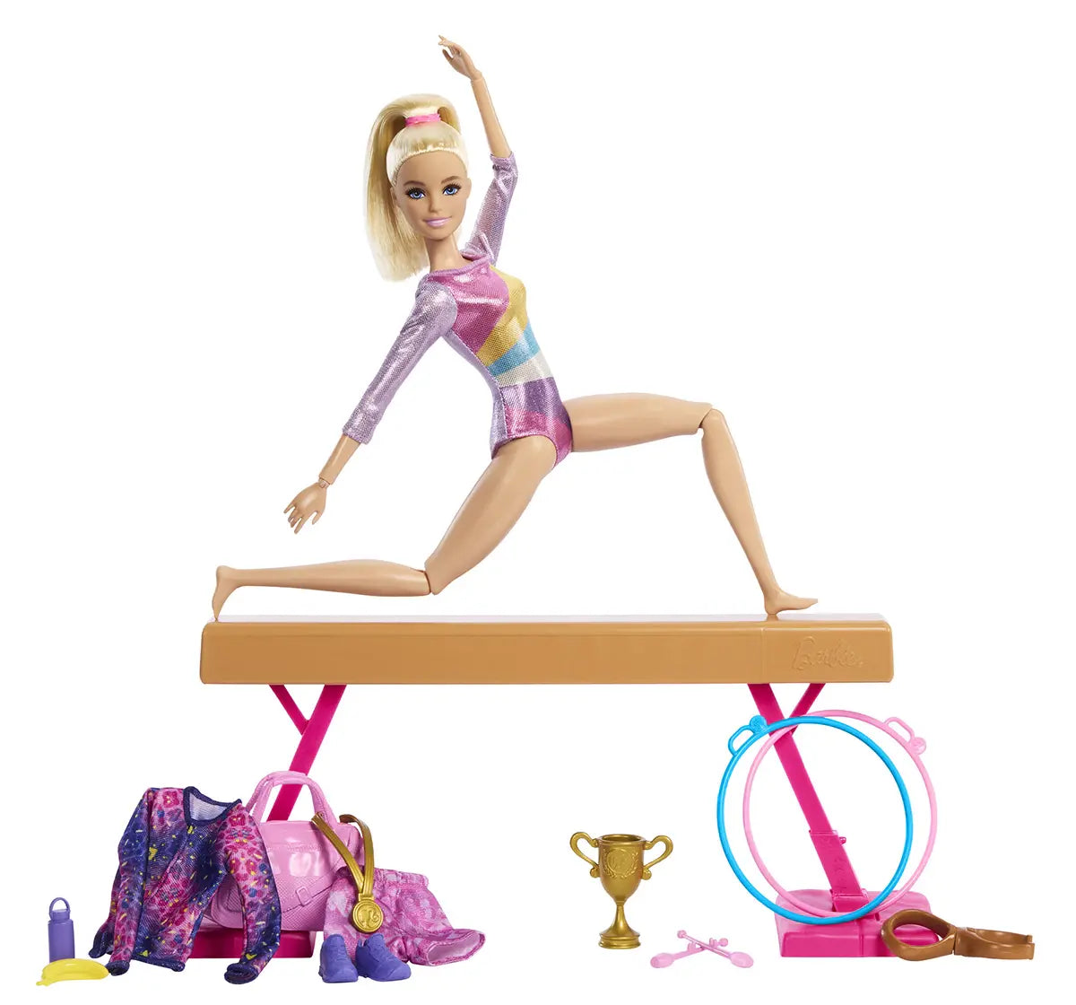 Barbie You Can Be Anything Gymnast Playset with Balance Beam, Flipping Feature & 10+ Accessories – Gymnastics Role Play Toy for Kids 3+ Years