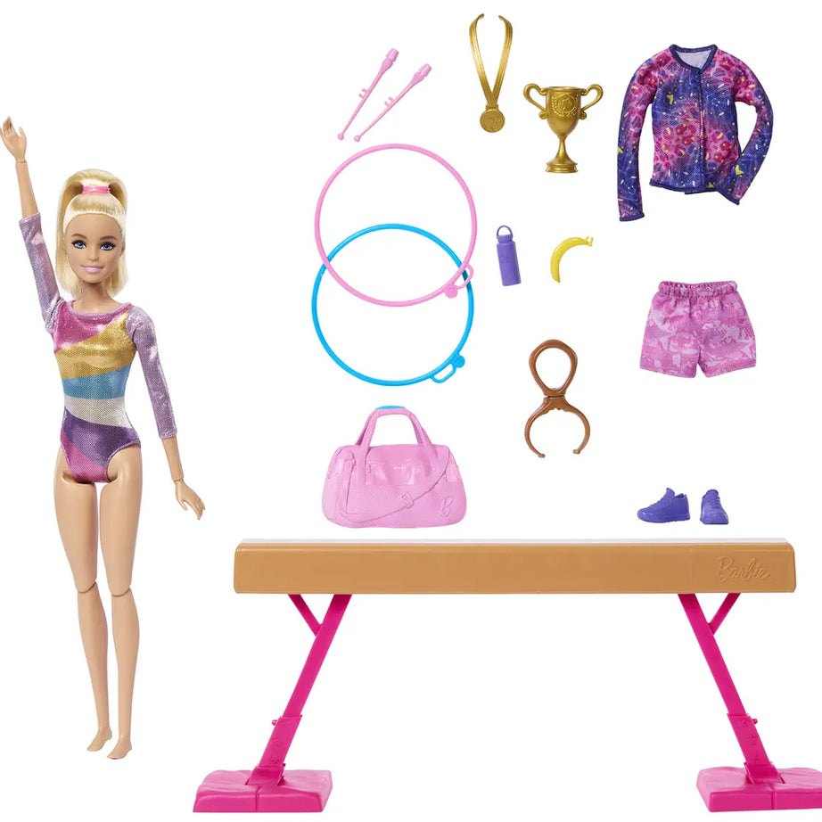 Barbie You Can Be Anything Gymnast Playset with Balance Beam, Flipping Feature & 10+ Accessories – Gymnastics Role Play Toy for Kids 3+ Years