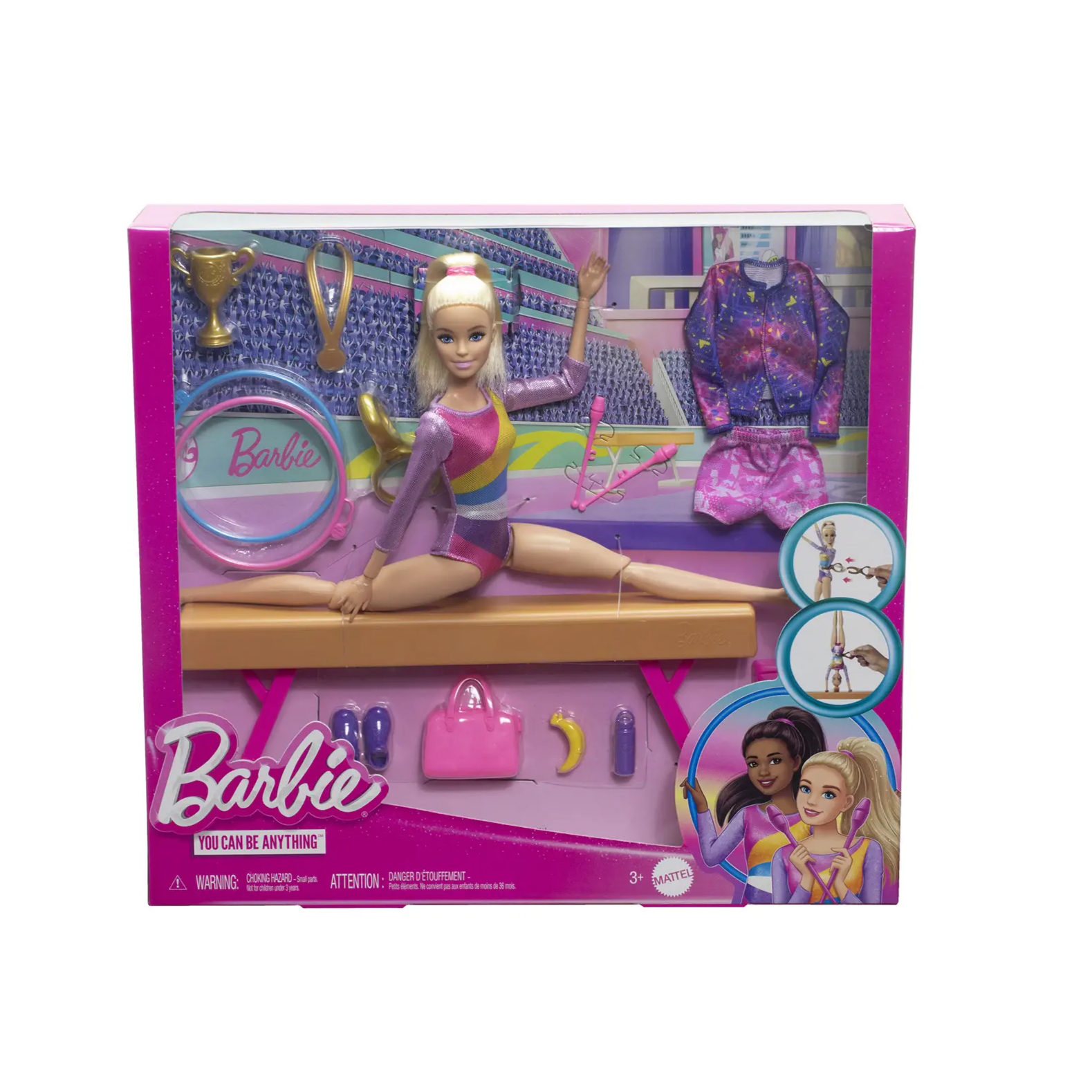 Barbie You Can Be Anything Gymnast Playset with Balance Beam, Flipping Feature & 10+ Accessories – Gymnastics Role Play Toy for Kids 3+ Years