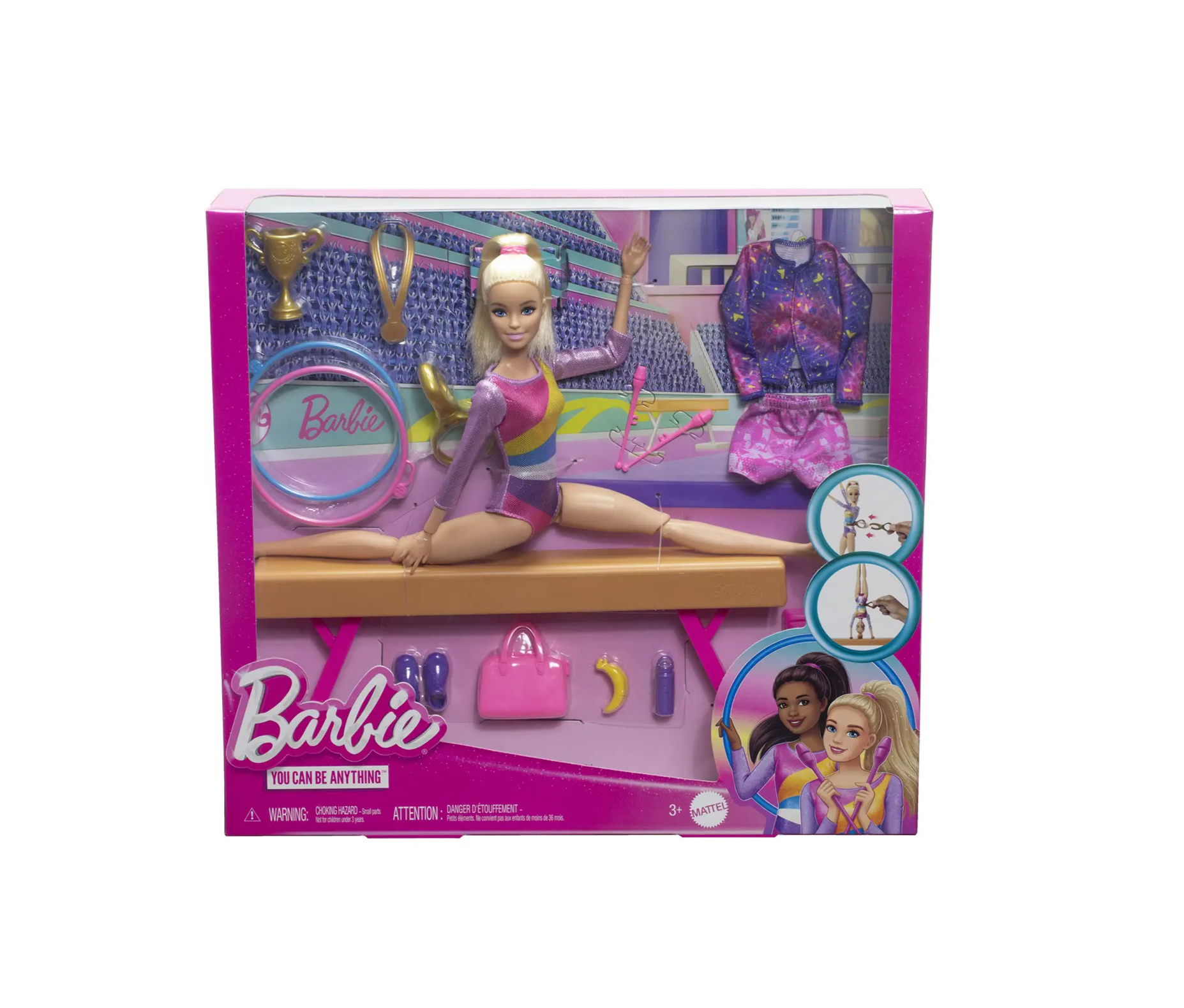 Barbie You Can Be Anything Gymnast Playset with Balance Beam, Flipping Feature & 10+ Accessories – Gymnastics Role Play Toy for Kids 3+ Years