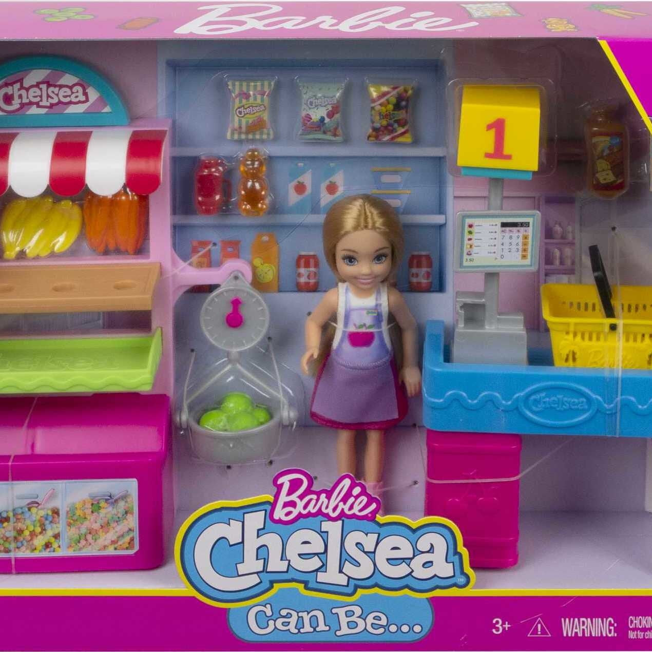 Barbie Chelsea Can Be…™ Snack Stand Playset with Blonde Small Doll, Checkout Counter, Weighing Scale & 15+ Grocery-Themed Accessories for Imaginative Shopping Fun