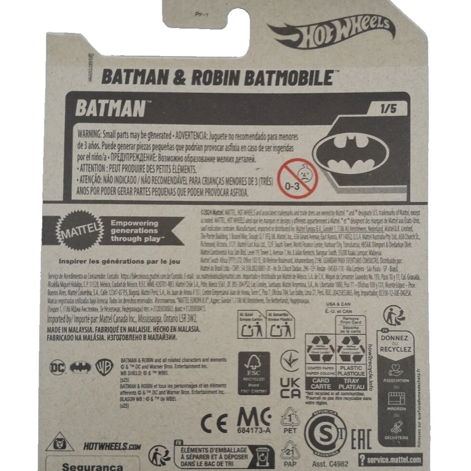 Hot Wheels Batman & Robin Batmobile HYX61 – 2024 Mainline 1/5 Batman Series, Blue Die-Cast Collector Car (2/250)