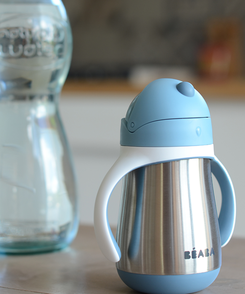 Beaba Stainless Steel Straw Cup with Bottle Brush | 250ml | Premium 316 Inox Stainless Steel | Leak-Proof & Easy to Use