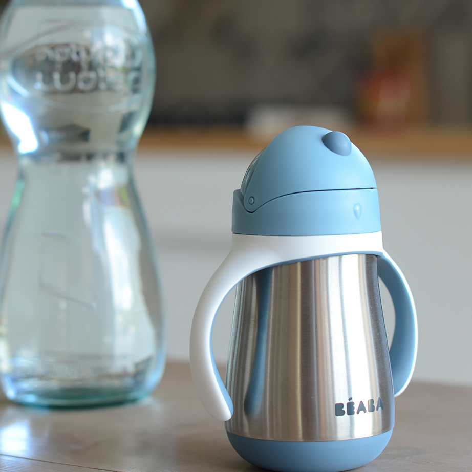 Beaba Stainless Steel Straw Cup with Bottle Brush | 250ml | Premium 316 Inox Stainless Steel | Leak-Proof & Easy to Use