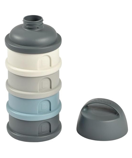 BEABA Stacked Formula Container with 4 Compartments for 0+ Month | Blue & Mineral Grey - Portable & BPA Free