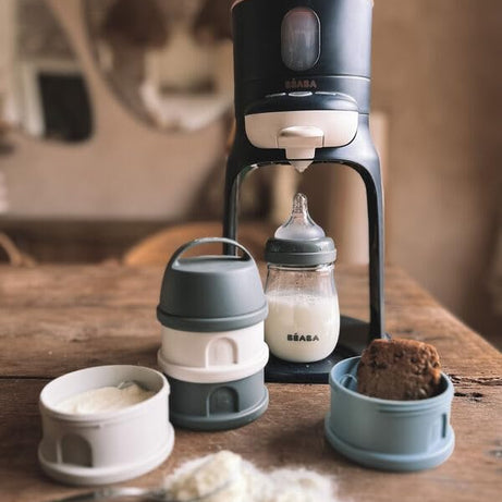 BEABA Stacked Formula Container with 4 Compartments for 0+ Month | Blue & Mineral Grey - Portable & BPA Free