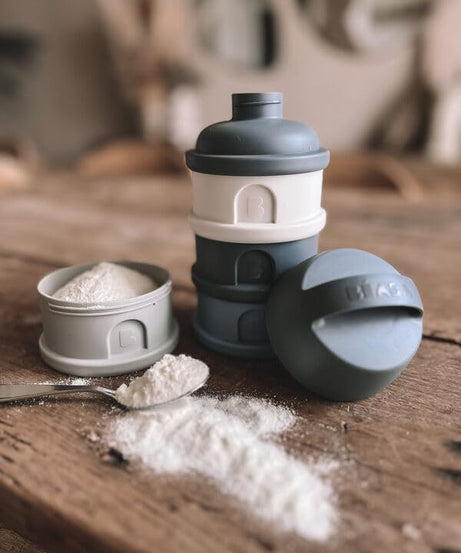 BEABA Stacked Formula Container with 4 Compartments for 0+ Month | Blue & Mineral Grey - Portable & BPA Free