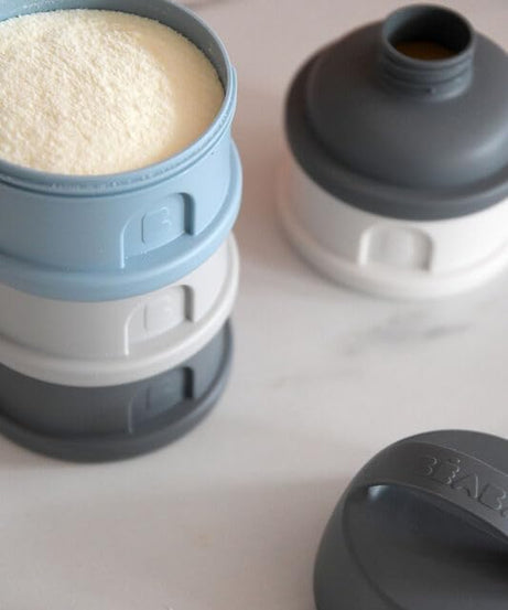 BEABA Stacked Formula Container with 4 Compartments for 0+ Month | Blue & Mineral Grey - Portable & BPA Free
