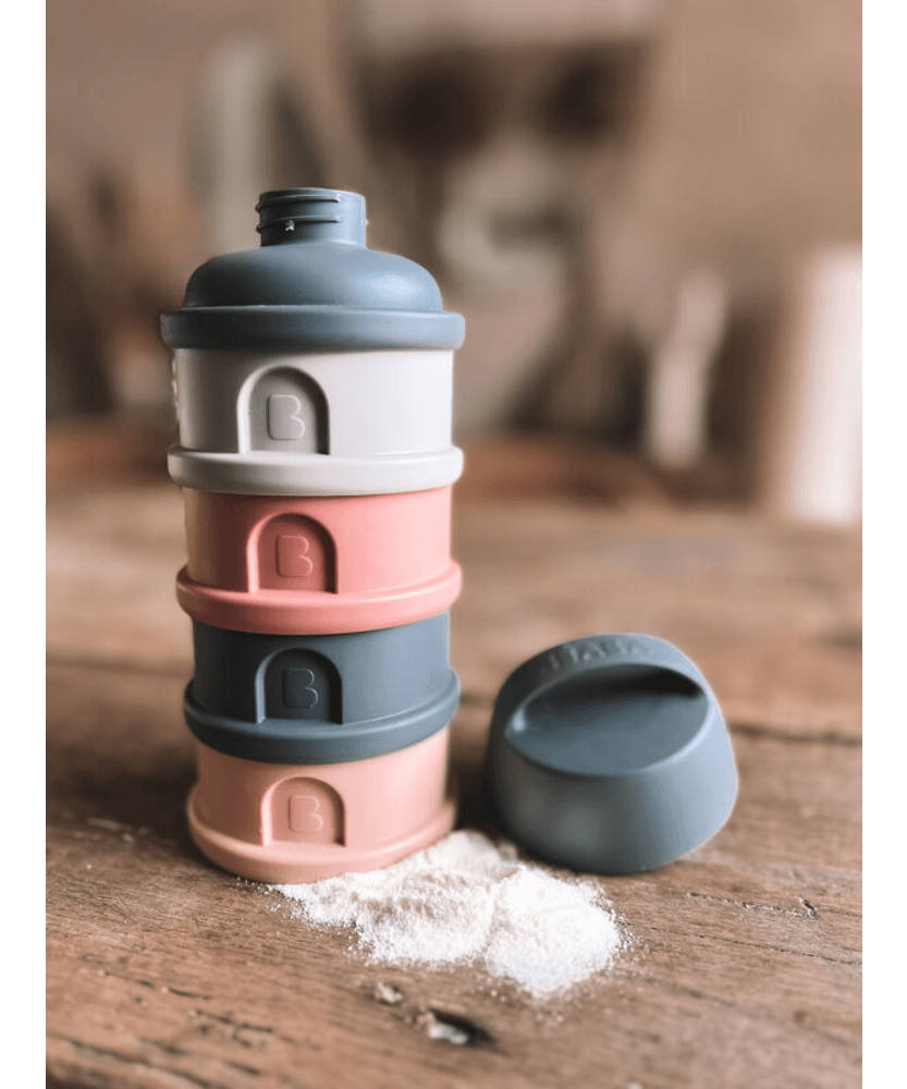 BEABA Stacked Formula Container with 4 Compartments for 0+ Month | Pink Mineral Grey - Portable & BPA Free