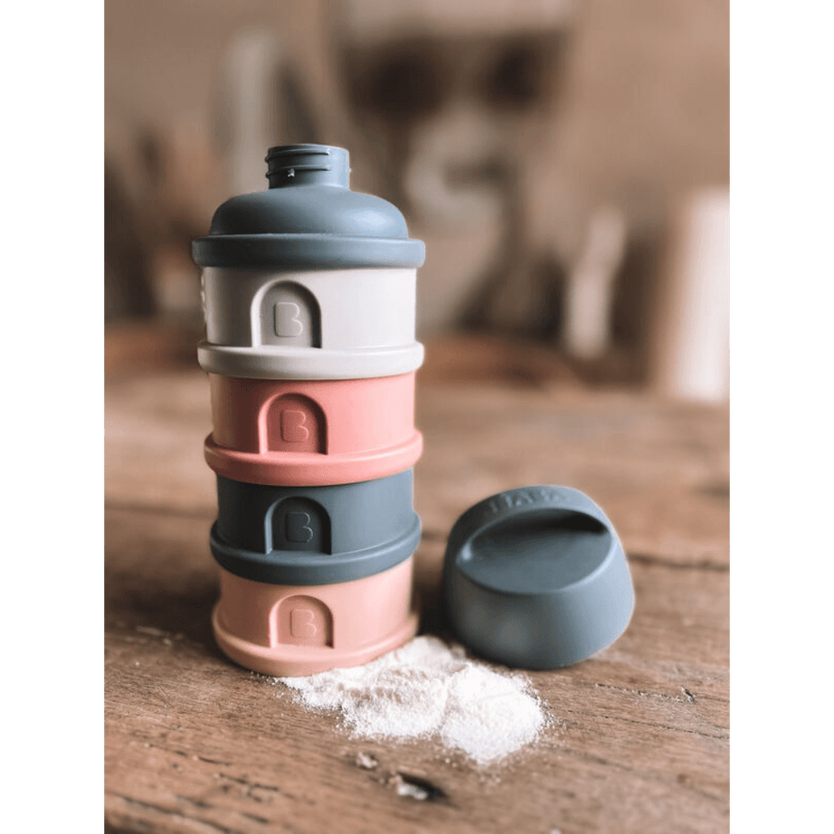 BEABA Stacked Formula Container with 4 Compartments for 0+ Month | Pink Mineral Grey - Portable & BPA Free