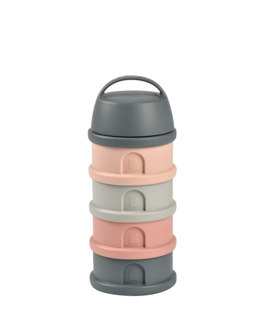 BEABA Stacked Formula Container with 4 Compartments for 0+ Month | Pink Mineral Grey - Portable & BPA Free