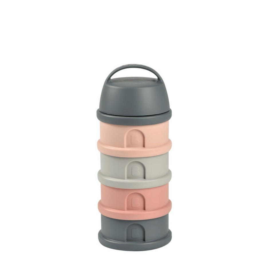 BEABA Stacked Formula Container with 4 Compartments for 0+ Month | Pink Mineral Grey - Portable & BPA Free