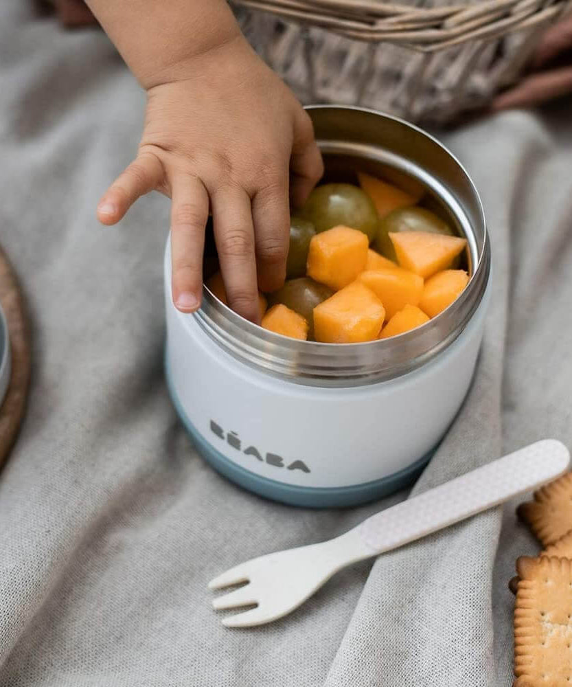 BEABA Thermo-Portion Stainless Steel Vacuum Insulated Food Jar - 300ml | Light Mist & Eucalyptus Green | Keeps Food Hot or Cold