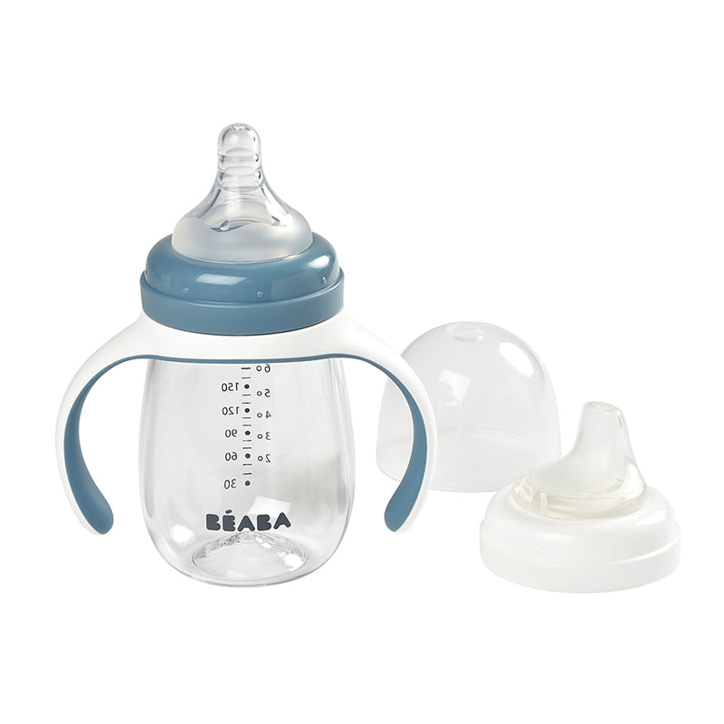 Beaba 2-in-1 Learning Bottle 210ml - Transition Bottle with Soft Spout and Handles for Babies | Leak-Proof and BPA-Free Training Bottle