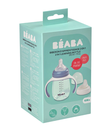 Beaba 2-in-1 Learning Bottle 210ml - Transition Bottle with Soft Spout and Handles for Babies | Leak-Proof and BPA-Free Training Bottle