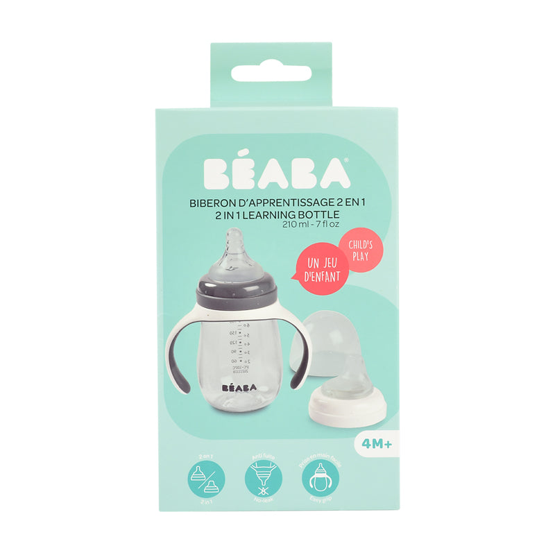 Beaba 2-in-1 Learning Bottle 210ml - Transition Bottle with Soft Spout and Handles for Babies | Leak-Proof and BPA-Free Training Bottle
