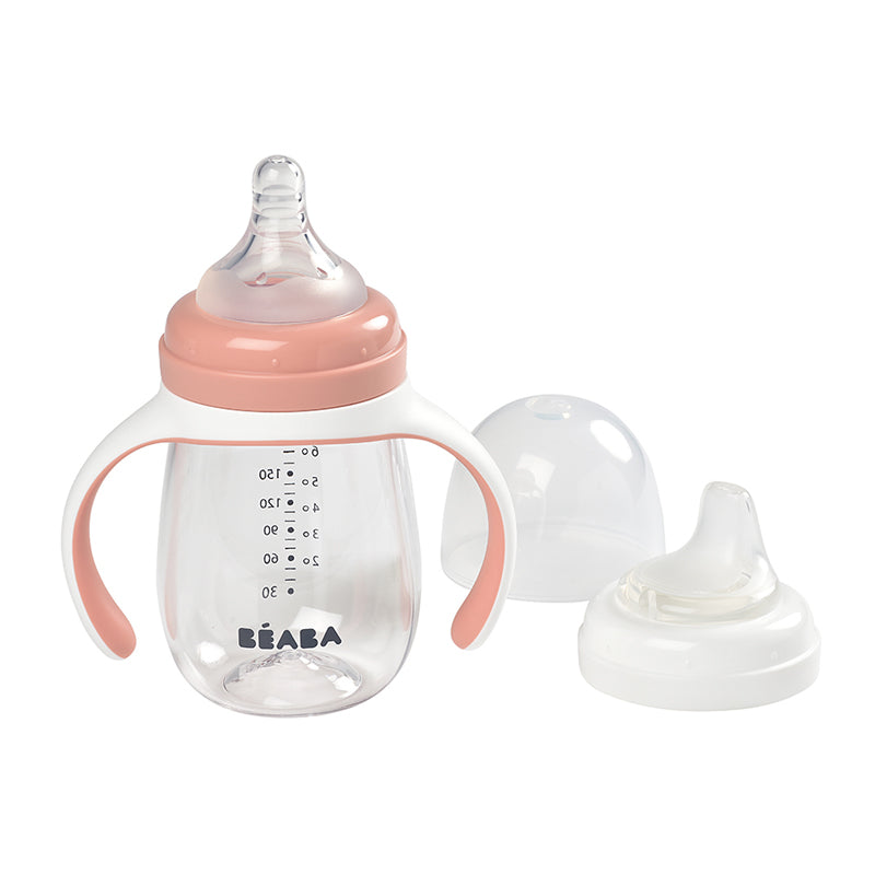 Beaba 2-in-1 Learning Bottle 210ml - Transition Bottle with Soft Spout and Handles for Babies | Leak-Proof and BPA-Free Training Bottle