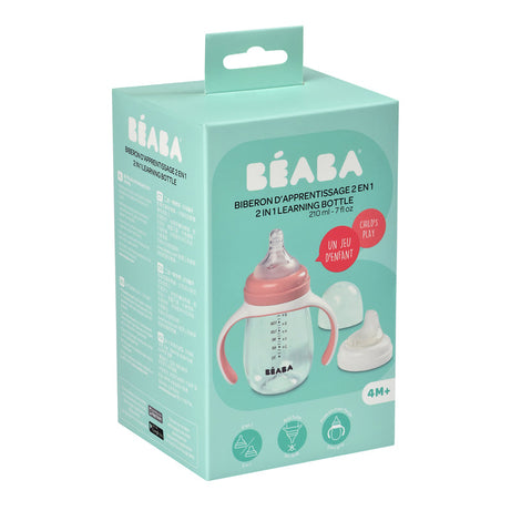 Beaba 2-in-1 Learning Bottle 210ml - Transition Bottle with Soft Spout and Handles for Babies | Leak-Proof and BPA-Free Training Bottle