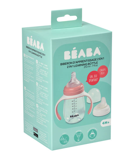Beaba 2-in-1 Learning Bottle 210ml - Transition Bottle with Soft Spout and Handles for Babies | Leak-Proof and BPA-Free Training Bottle