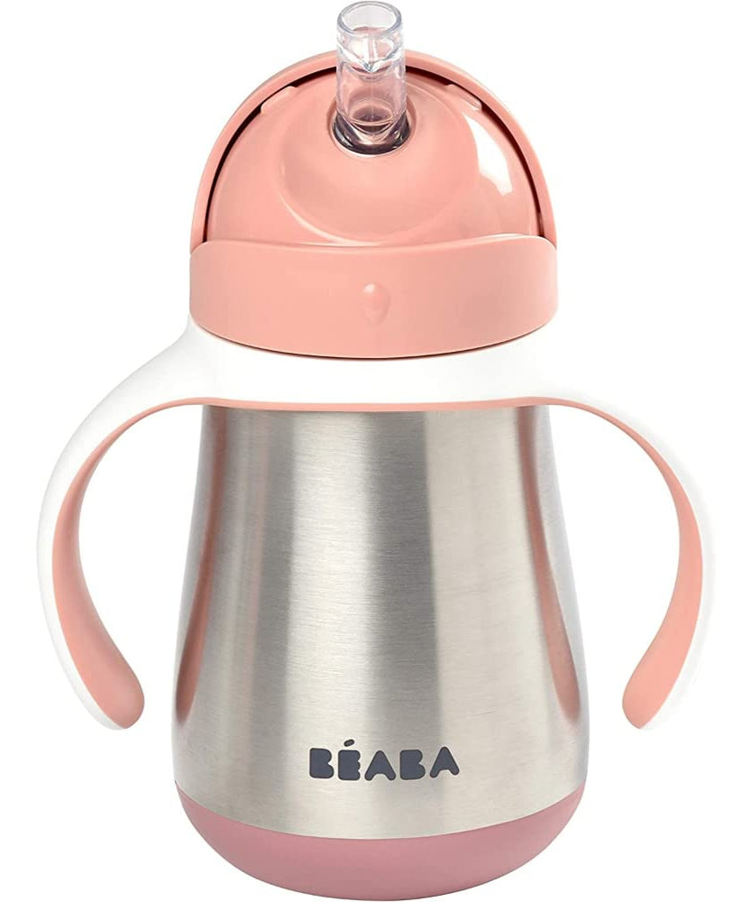 Beaba Stainless Steel Straw Cup with Bottle Brush | 250ml | Premium 316 Inox Stainless Steel | Leak-Proof & Easy to Use