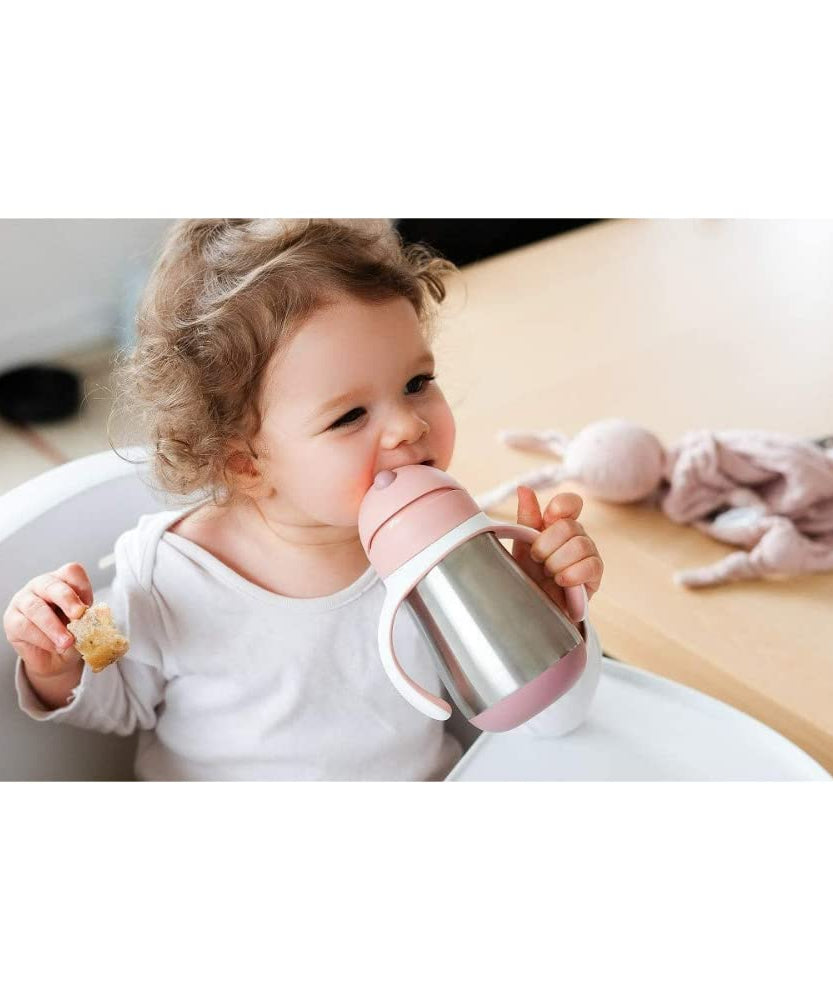 Beaba Stainless Steel Straw Cup with Bottle Brush | 250ml | Premium 316 Inox Stainless Steel | Leak-Proof & Easy to Use