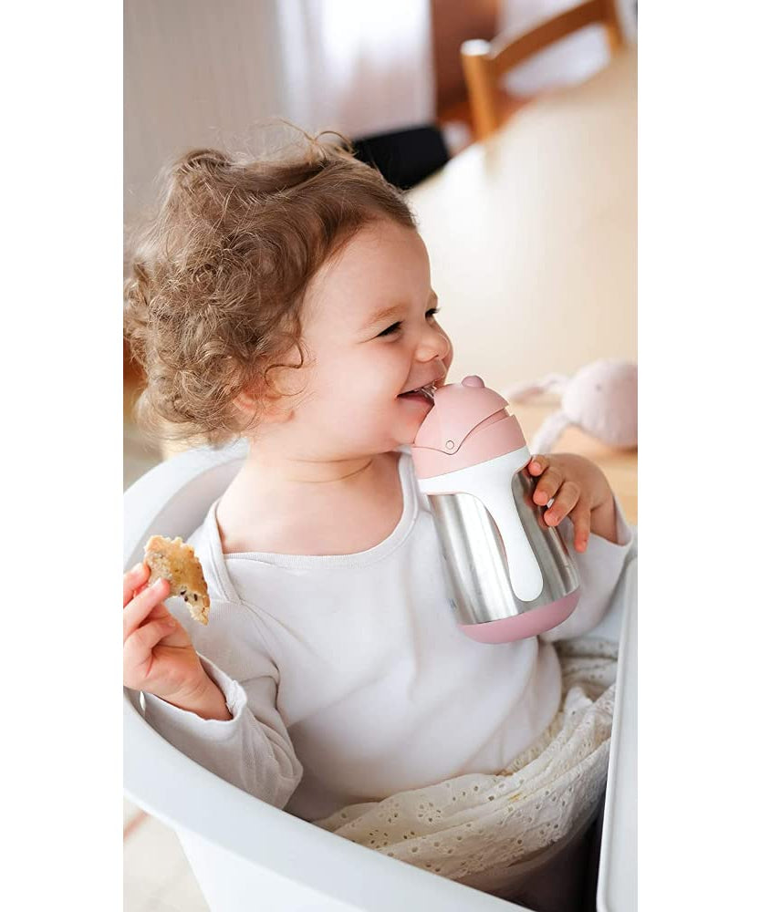 Beaba Stainless Steel Straw Cup with Bottle Brush | 250ml | Premium 316 Inox Stainless Steel | Leak-Proof & Easy to Use