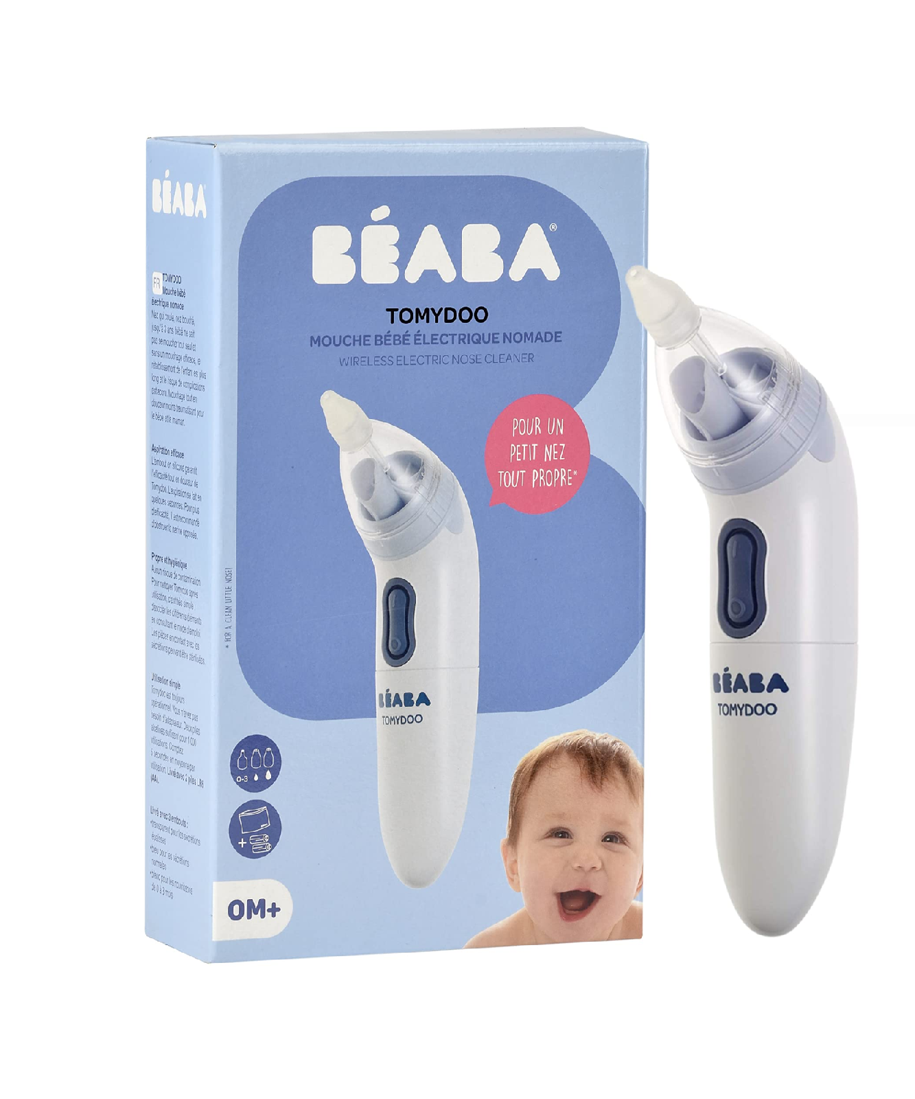 Beaba Tomydoo Wireless Electric Baby Nose Cleaner 0+ Months – Portable Nasal Aspirator with 3 Silicone Tips, Gentle Suction for Newborns & Infants, Easy-Clean Nasal Congestion Relief Device