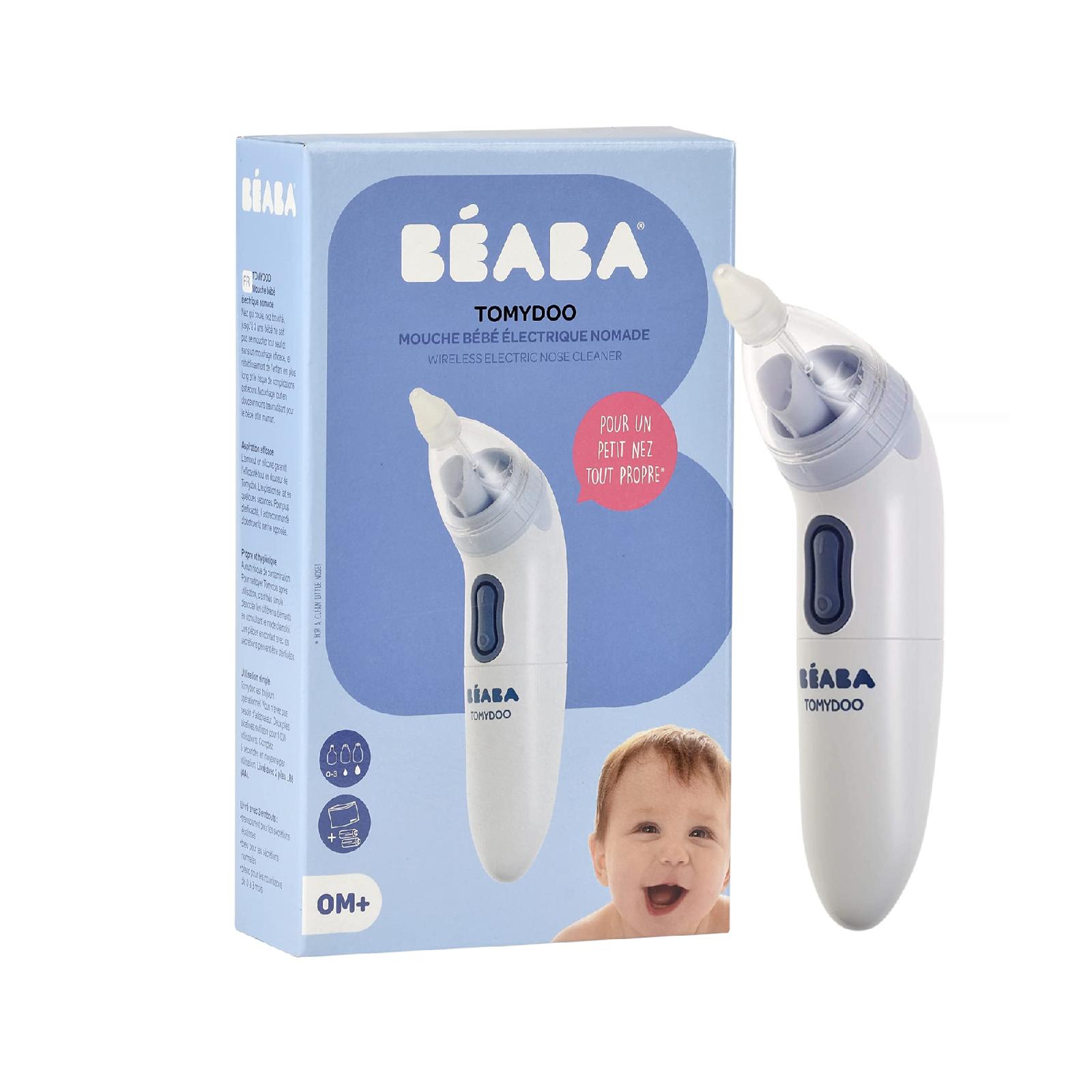 Beaba Tomydoo Wireless Electric Baby Nose Cleaner 0+ Months – Portable Nasal Aspirator with 3 Silicone Tips, Gentle Suction for Newborns & Infants, Easy-Clean Nasal Congestion Relief Device
