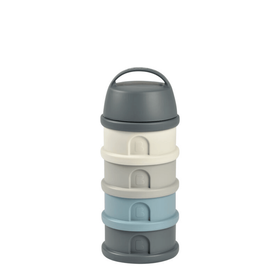 BEABA Stacked Formula Container with 4 Compartments for 0+ Month | Blue & Mineral Grey - Portable & BPA Free