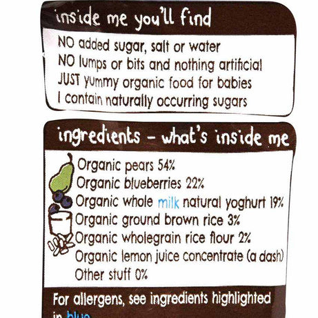 Ella’s Kitchen Organic Blueberry & Pear Baby Brekkie – Smooth & Creamy Organic Breakfast Puree for Babies 6+ Months – Made with Pears, Blueberries, Whole Milk Yogurt, Oats & Rice Flour – 100g – No Added Sugar, Salt, or Water