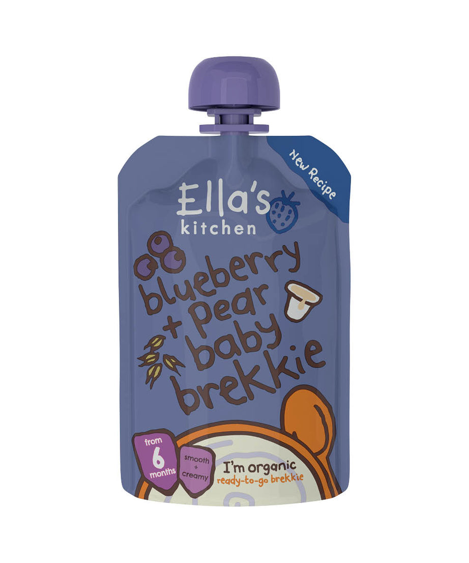Ella’s Kitchen Organic Blueberry & Pear Baby Brekkie – Smooth & Creamy Organic Breakfast Puree for Babies 6+ Months – Made with Pears, Blueberries, Whole Milk Yogurt, Oats & Rice Flour – 100g – No Added Sugar, Salt, or Water
