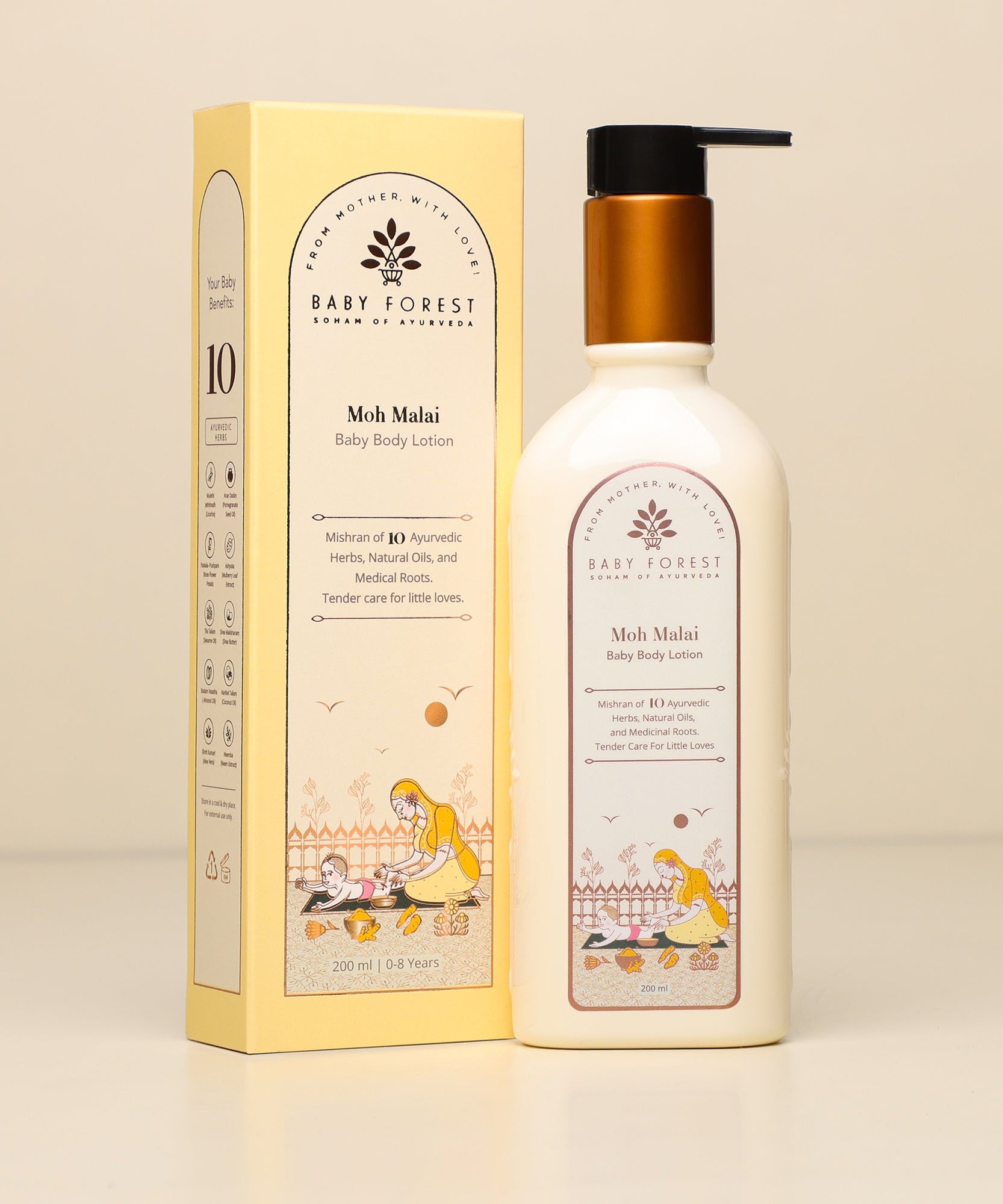Baby Forest Moh Malai Baby Body Lotion for Babies - Enriched with 10 Ayurvedic Ingredients | Gentle & Nourishing Daily Moisturizer | Suitable for Newborns & Up | 200ml - MINIMEE KIDS