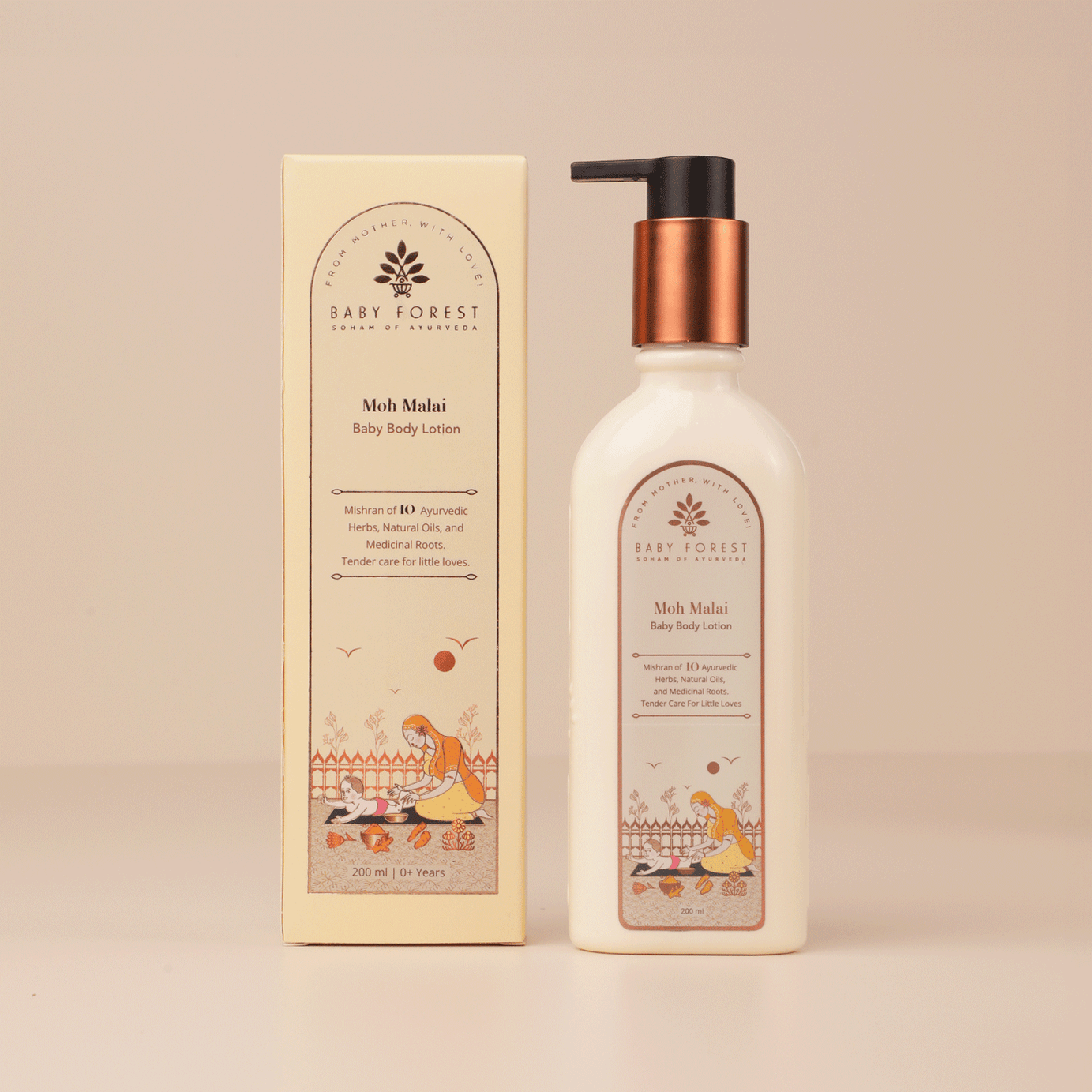 Baby Forest Moh Malai Baby Body Lotion for Babies - Enriched with 10 Ayurvedic Ingredients | Gentle & Nourishing Daily Moisturizer | Suitable for Newborns & Up | 200ml