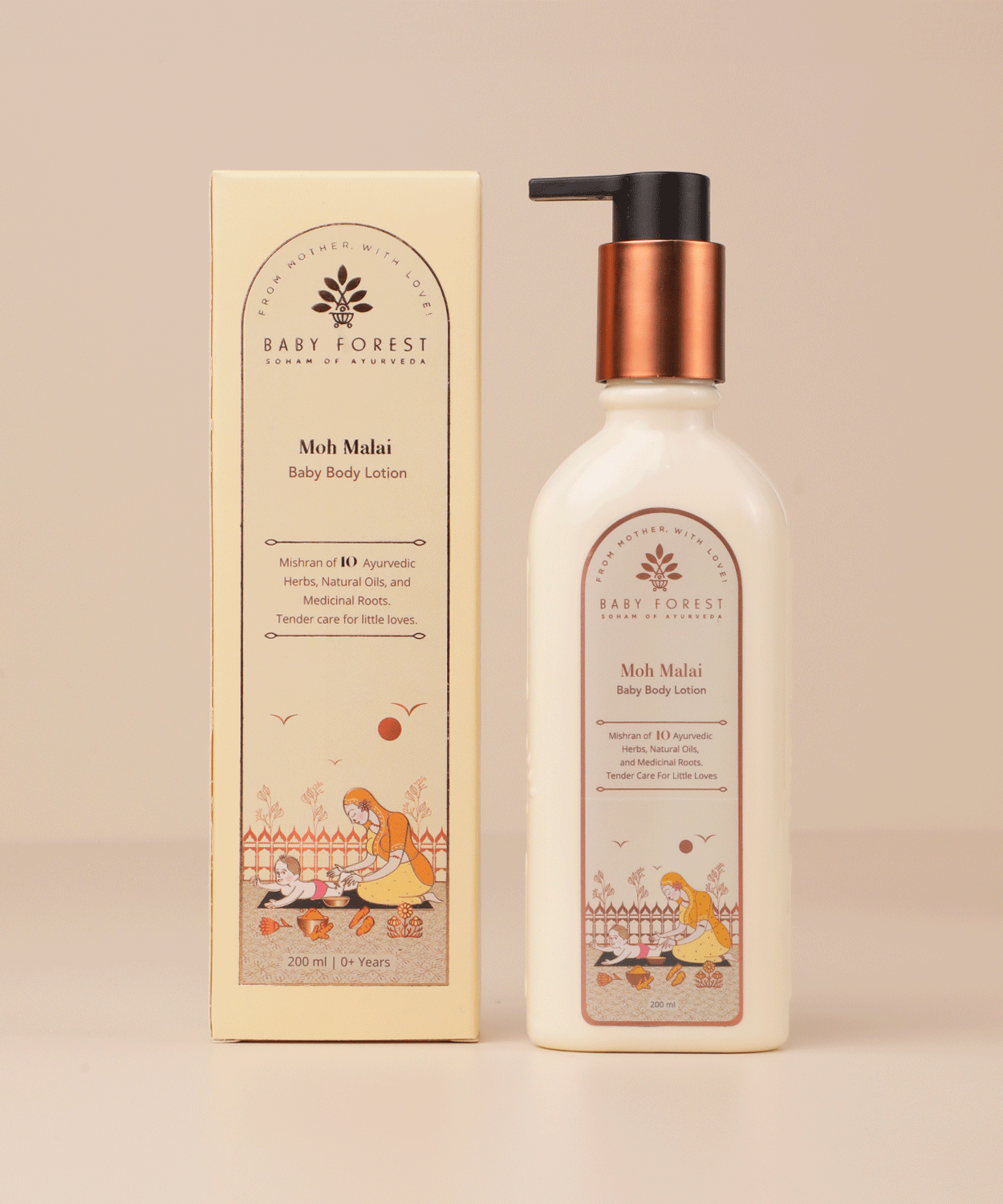Baby Forest Moh Malai Baby Body Lotion for Babies - Enriched with 10 Ayurvedic Ingredients | Gentle & Nourishing Daily Moisturizer | Suitable for Newborns & Up | 200ml - MINIMEE KIDS