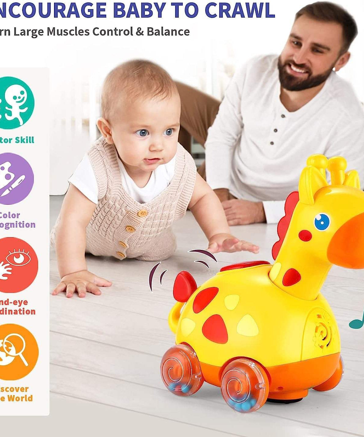 Fivestar Learning Fun Bump & Go Giraffe Toy for Babies | Interactive Musical Crawling Toy with Lights, Songs & Obstacle Avoidance | Safe BPA-Free Early Development Toy for 6+ Months - MINIMEE KIDS
