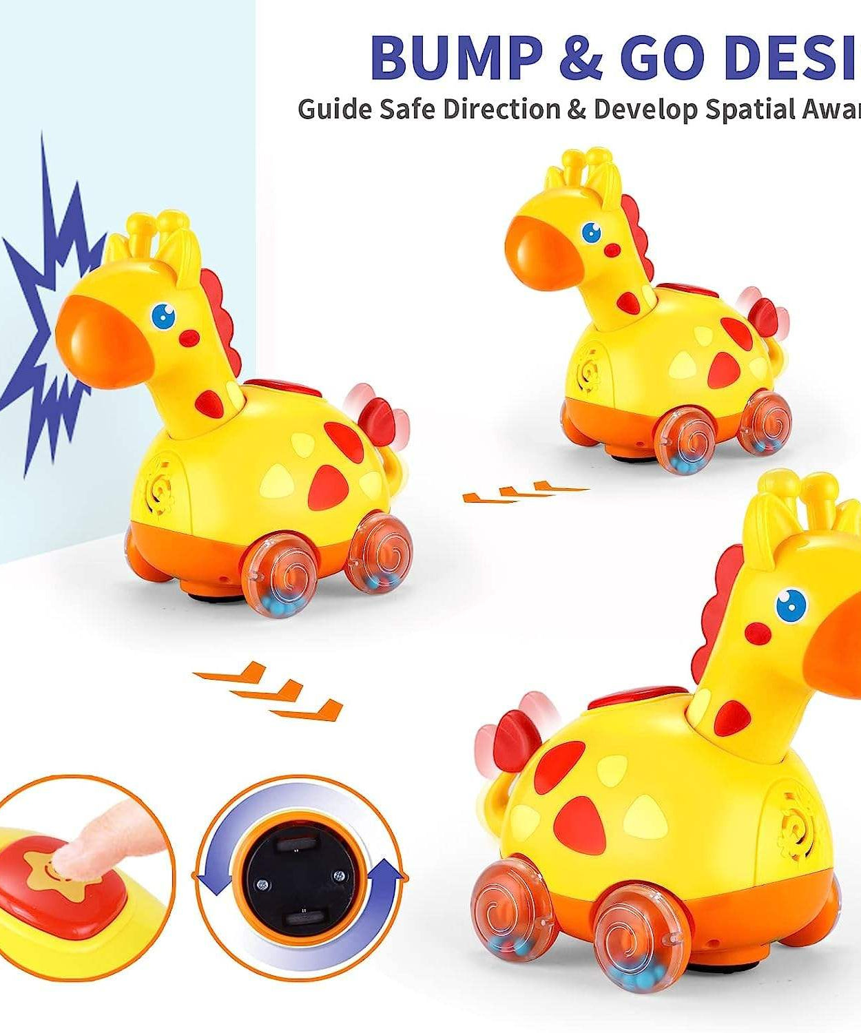Fivestar Learning Fun Bump & Go Giraffe Toy for Babies | Interactive Musical Crawling Toy with Lights, Songs & Obstacle Avoidance | Safe BPA-Free Early Development Toy for 6+ Months - MINIMEE KIDS