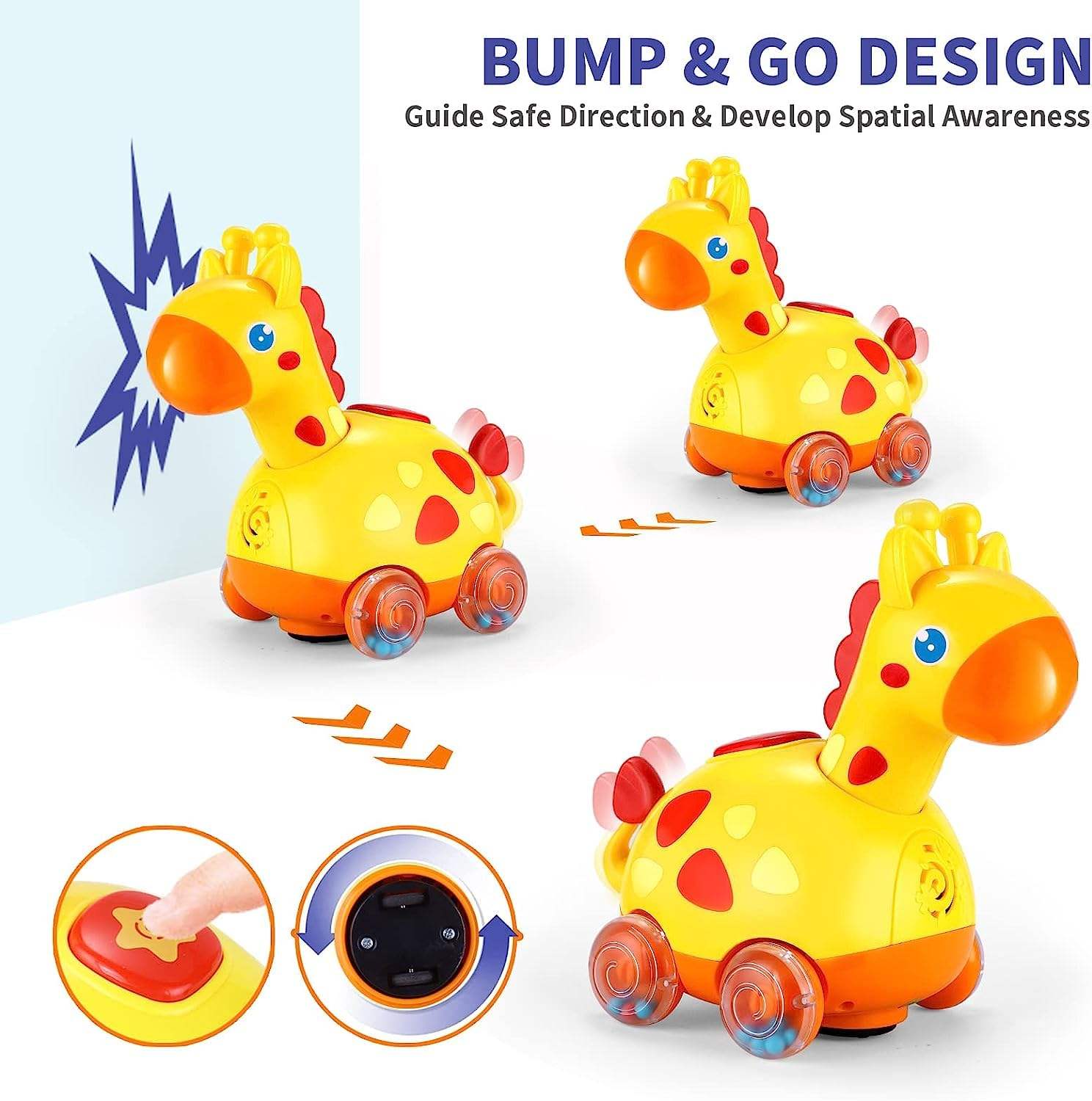 Fivestar Learning Fun Bump & Go Giraffe Toy for Babies | Interactive Musical Crawling Toy with Lights, Songs & Obstacle Avoidance | Safe BPA-Free Early Development Toy for 6+ Months