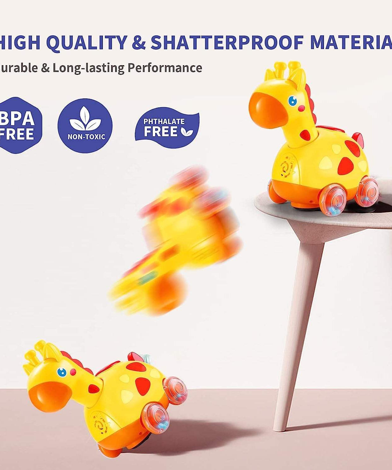 Fivestar Learning Fun Bump & Go Giraffe Toy for Babies | Interactive Musical Crawling Toy with Lights, Songs & Obstacle Avoidance | Safe BPA-Free Early Development Toy for 6+ Months - MINIMEE KIDS