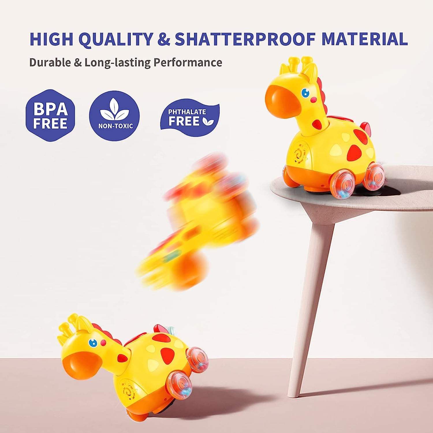 Fivestar Learning Fun Bump & Go Giraffe Toy for Babies | Interactive Musical Crawling Toy with Lights, Songs & Obstacle Avoidance | Safe BPA-Free Early Development Toy for 6+ Months