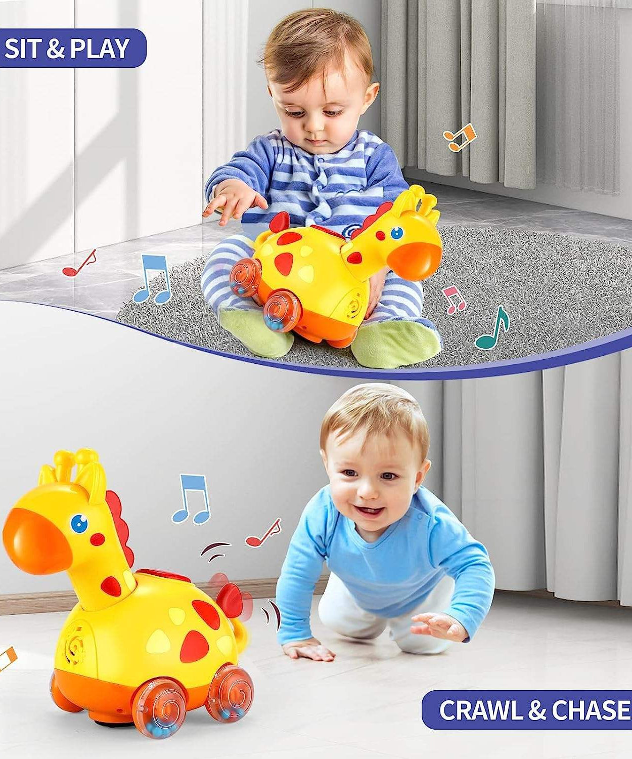 Fivestar Learning Fun Bump & Go Giraffe Toy for Babies | Interactive Musical Crawling Toy with Lights, Songs & Obstacle Avoidance | Safe BPA-Free Early Development Toy for 6+ Months - MINIMEE KIDS