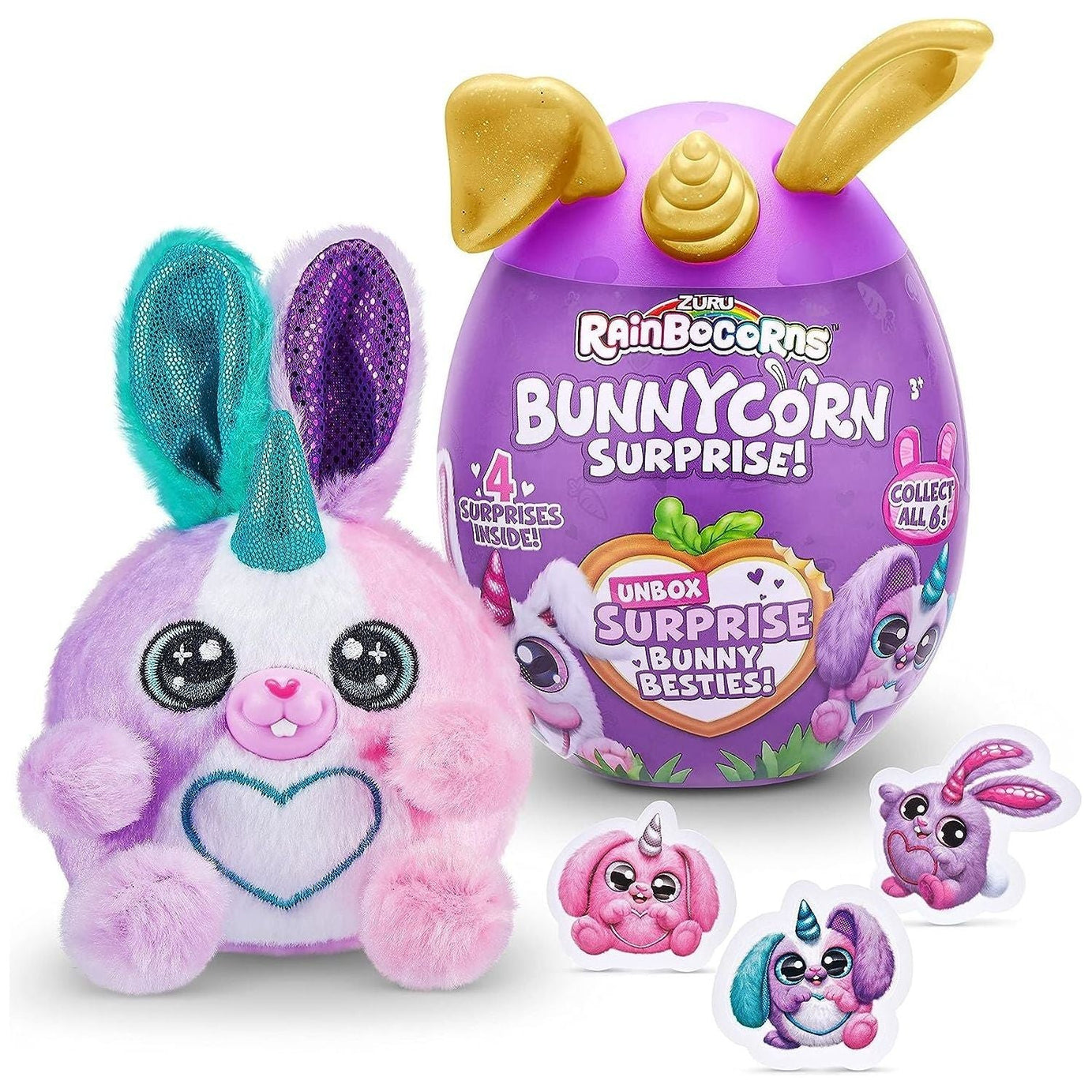 Zuru Rainbocorns Bunnycorn Surprise! - 4 Surprises Inside, Collect All 6 for Ages 3+ | Collectible Plush Pets for Boys & Girls