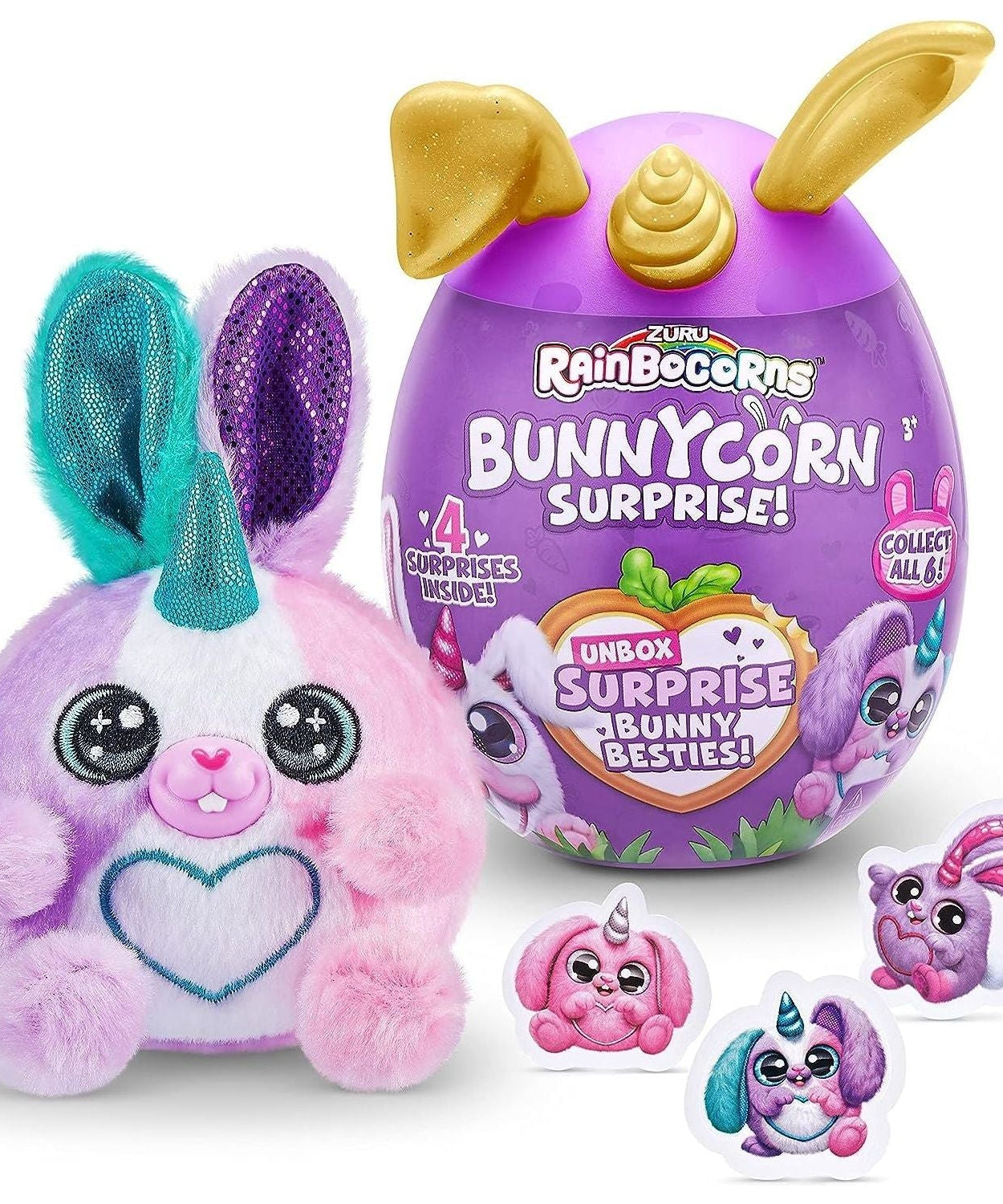 Zuru Rainbocorns Bunnycorn Surprise! - 4 Surprises Inside, Collect All 6 for Ages 3+ | Collectible Plush Pets for Boys & Girls