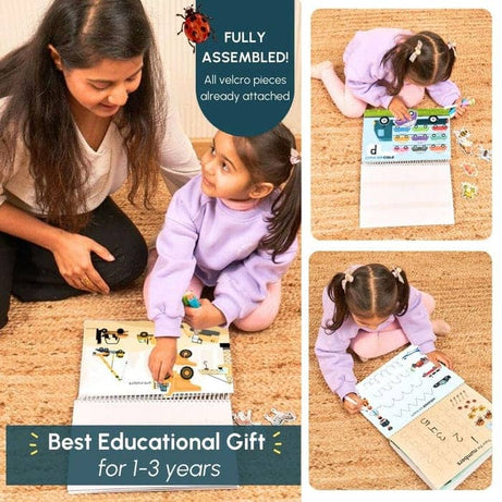 Curious Cub Transport Busy Book for Kids Ages 2–5 | Montessori-Inspired Reusable Activity Binder with 9 Velcro Games & 4 Wipe-Clean Sheets | Travel-Friendly Early Learning Educational Toy