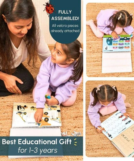 Curious Cub Transport Busy Book for Kids Ages 2–5 | Montessori-Inspired Reusable Activity Binder with 9 Velcro Games & 4 Wipe-Clean Sheets | Travel-Friendly Early Learning Educational Toy - MINIMEE KIDS