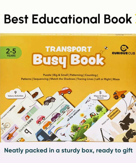 Curious Cub Transport Busy Book for Kids Ages 2–5 | Montessori-Inspired Reusable Activity Binder with 9 Velcro Games & 4 Wipe-Clean Sheets | Travel-Friendly Early Learning Educational Toy - MINIMEE KIDS